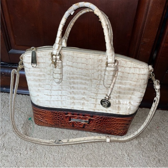 Brahmin Beige and MahoganyDuxberry  Croc-Embossed Satchel - Picture 5 of 8